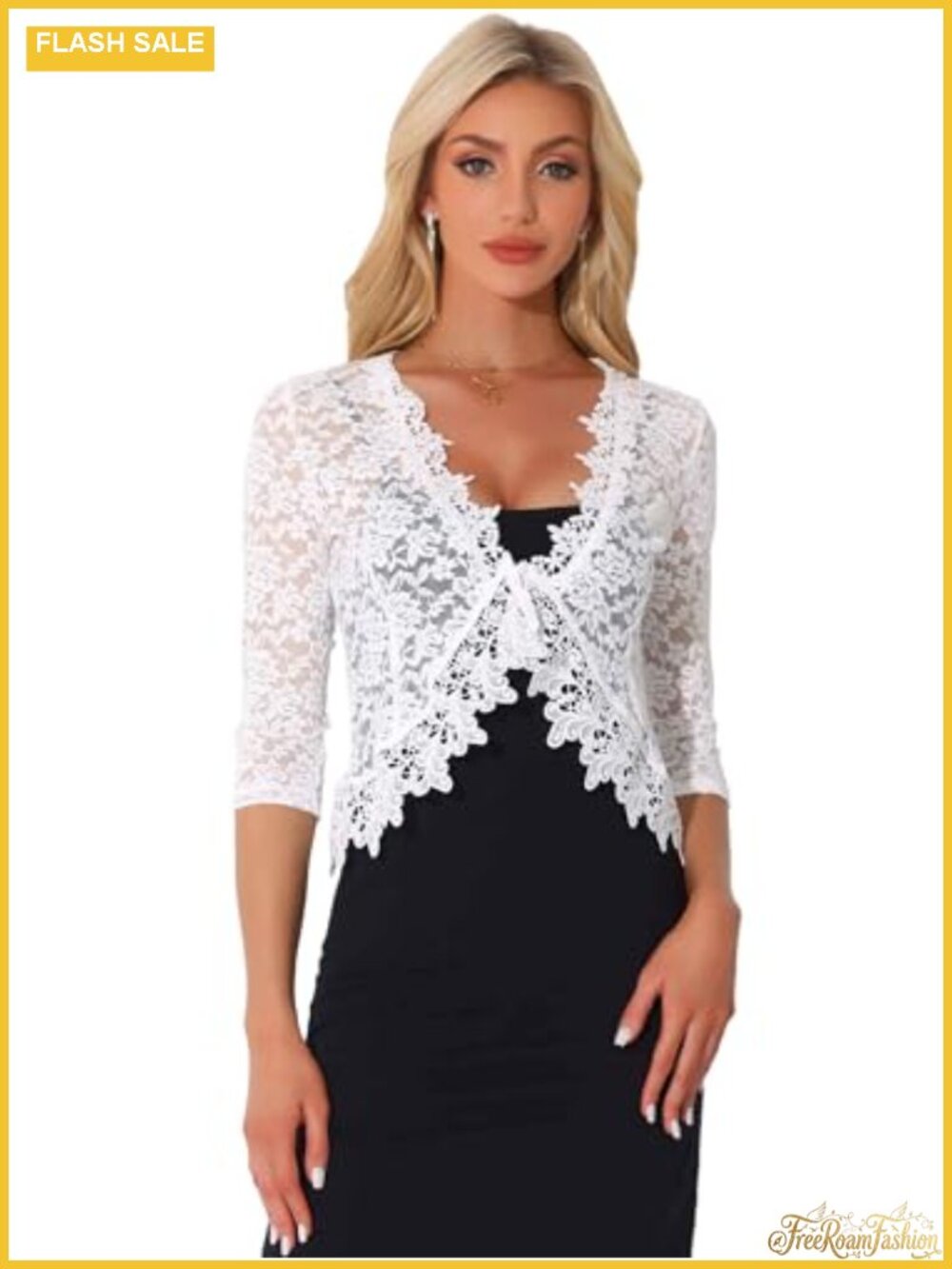 Lace Shrug Bolero Cardigan 3/4 Sleeves for Women Evening Party